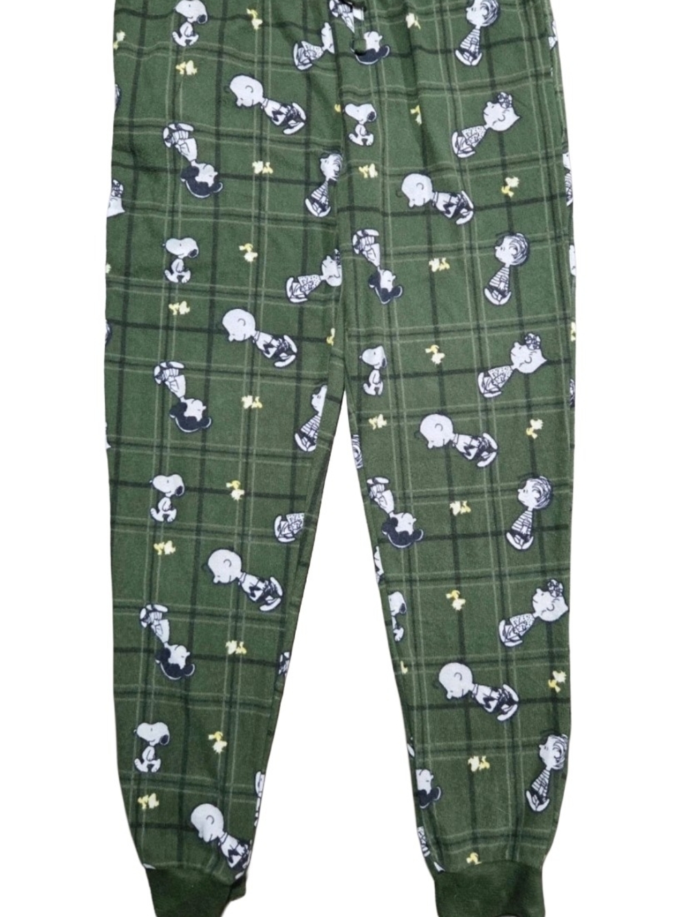 NWT Peanuts Snoopy & Friends Men's Green Plaid Pajama Pants-Size Large